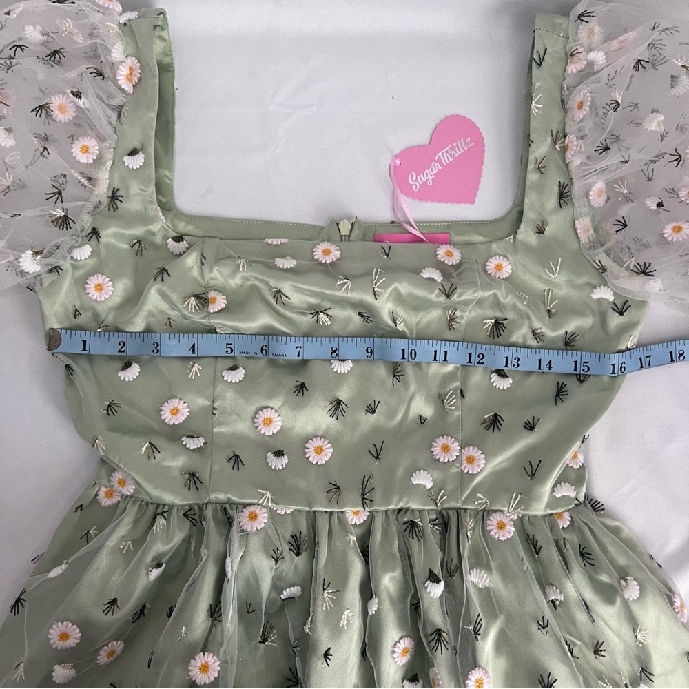 Sugar Thrillz Dollskill Faircore whimsy pastel green daisy mini dress - Picture 8 of 13